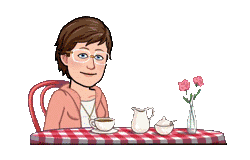 Emoji of Tonya sitting at a table